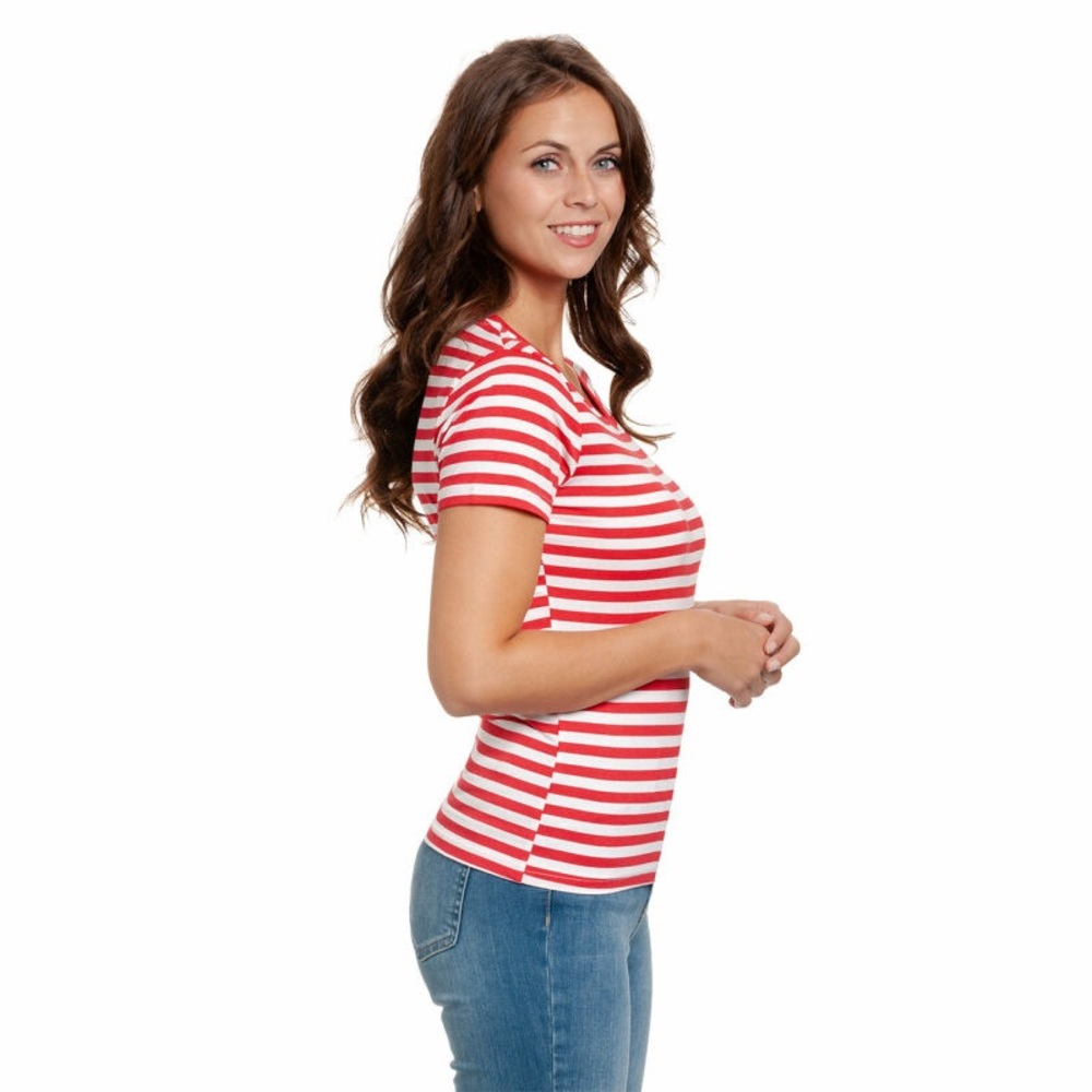 Boden Red and White Striped Short Sleeve Tee